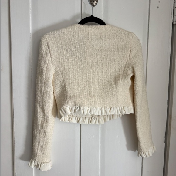 NWT PINKO Ruffle-Detail Cropped Tweed Jacket - Picture 3 of 5